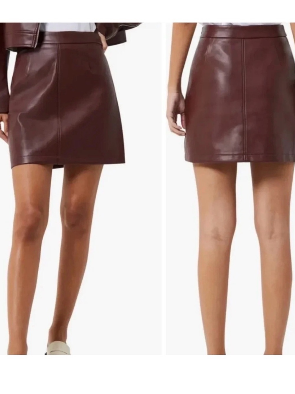 NWT $88 French Connection Crolenda Faux Leather Mini Skirt bitter chocolate Sz 2